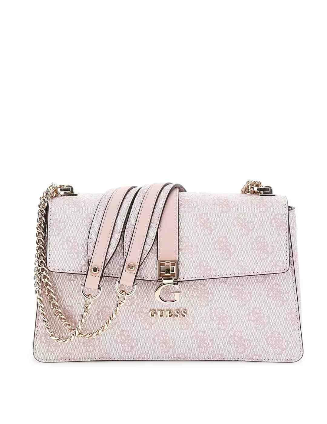 Bolso Guess Zamira crudo y rosa palo logotipo para mujer