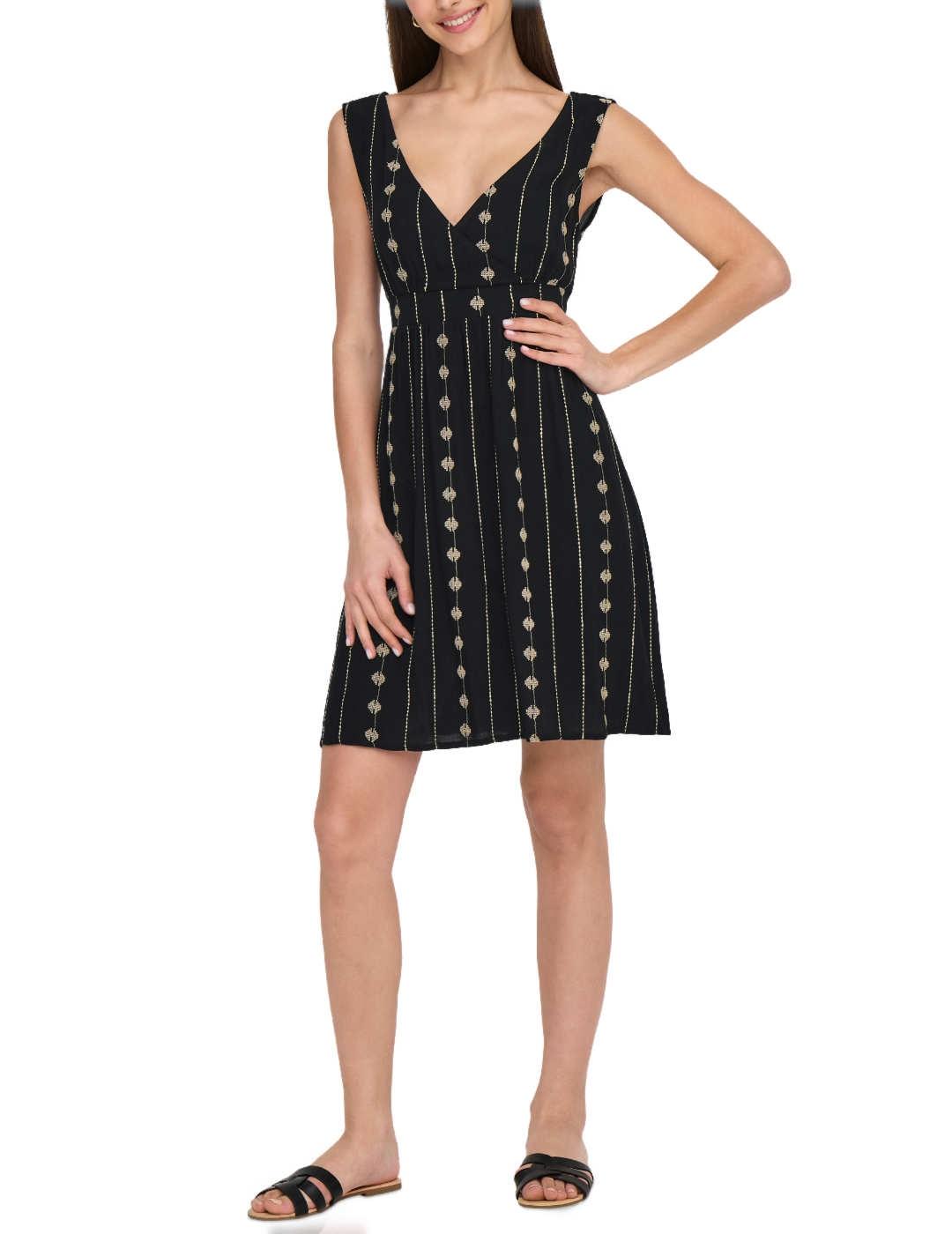 Vestido Only Viana cuello V negro sin mangas para mujer