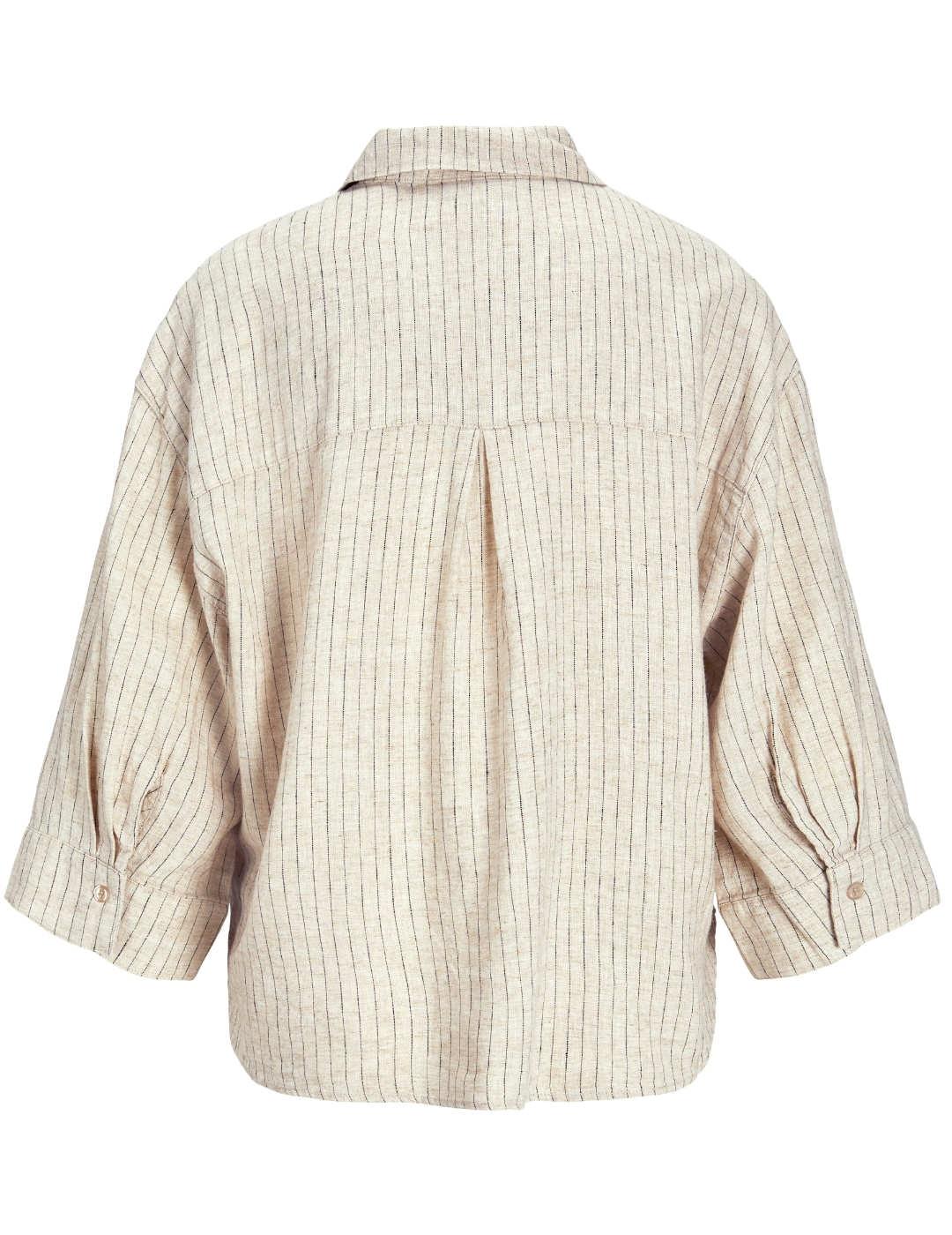 Camisa JJXX Breeze beige rayas lino manga 3/4 para mujer