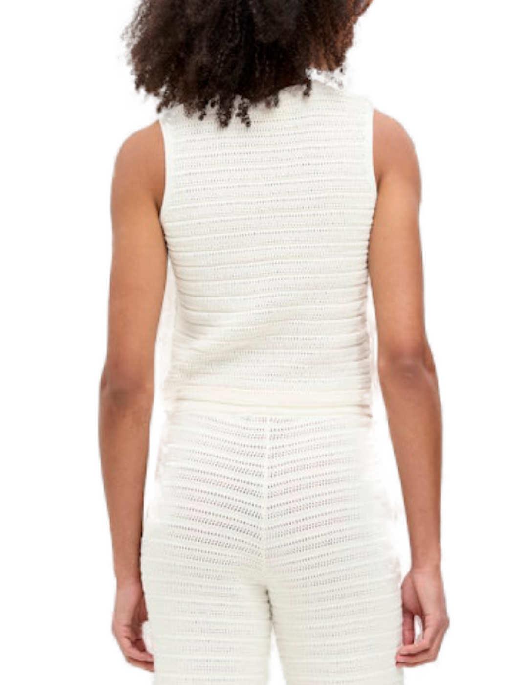 Top JJXX Zusannah beige crochet sin mangas para mujer