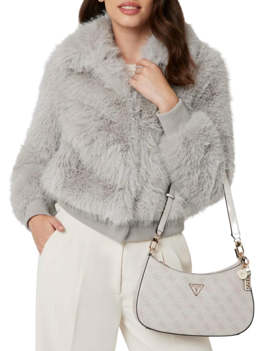 Bolso Guess Noelle de hombro blanco medialuna para mujer