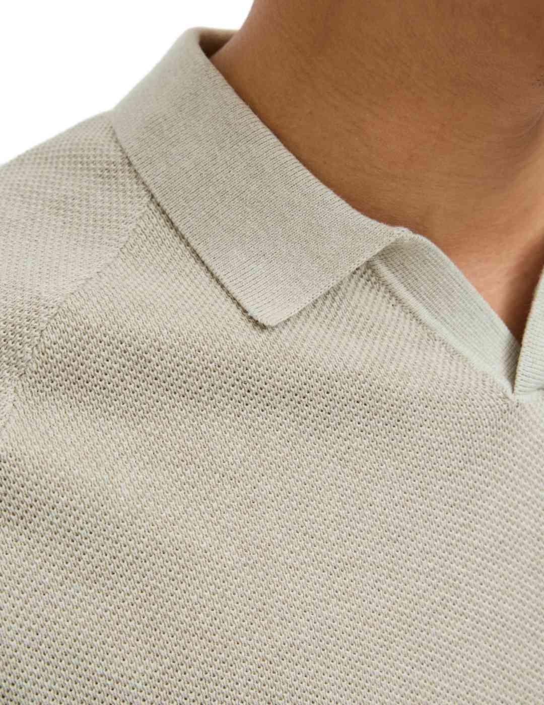 Polo Jack&Jones Hill punto beige cuello abertura para hombre
