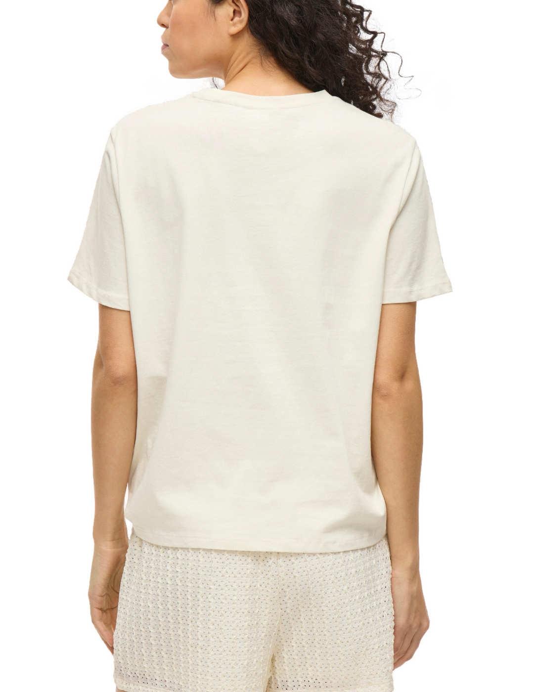 Camiseta Vila Virina crochet front crudo corta para mujer