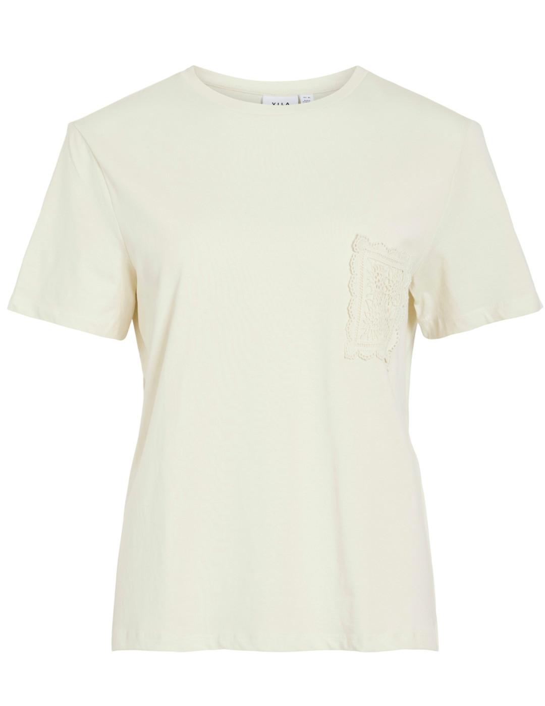 Camiseta Vila Virina crochet front crudo corta para mujer
