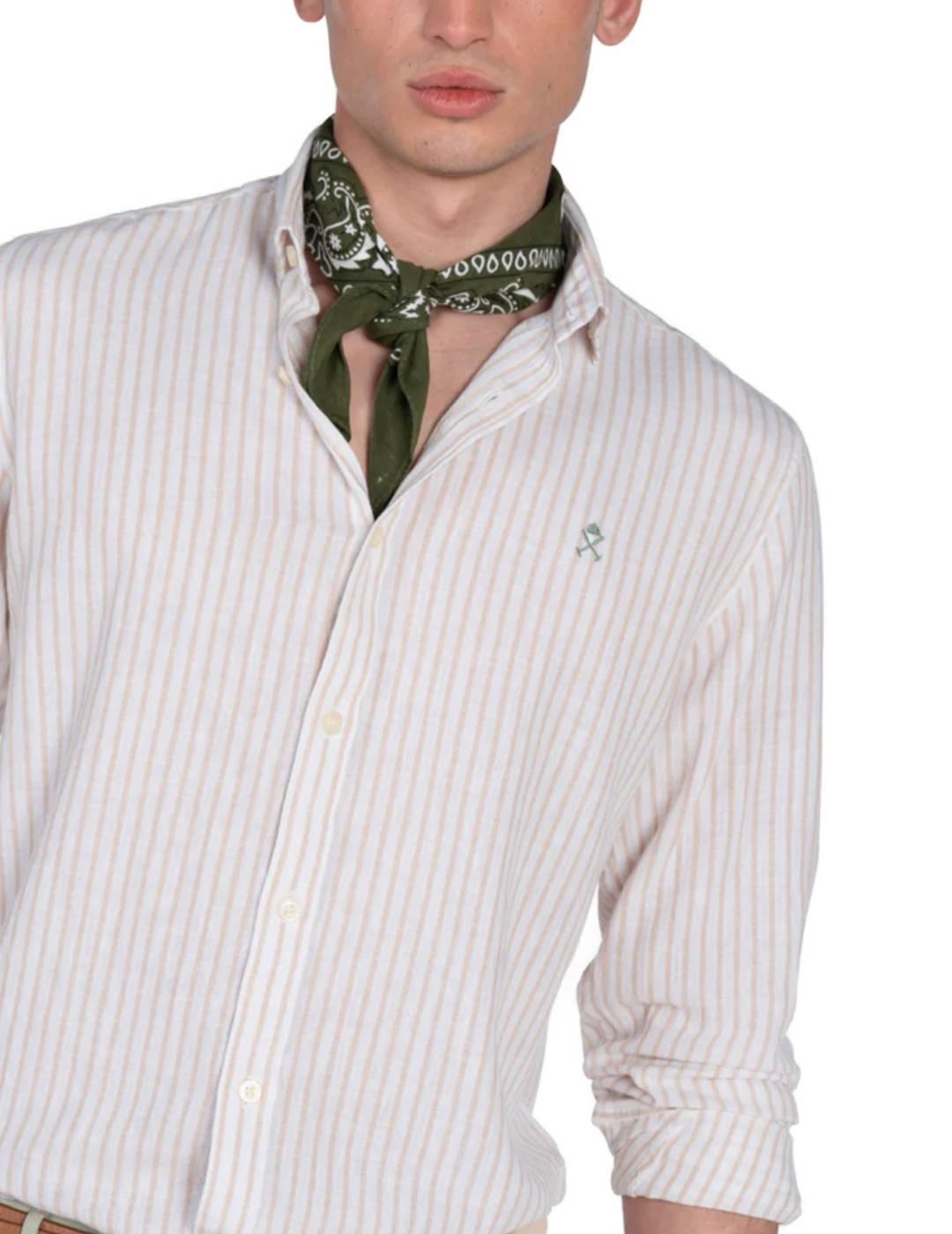 Camisa Harper&Neyer Sicilia camel de lino con rayas hombre