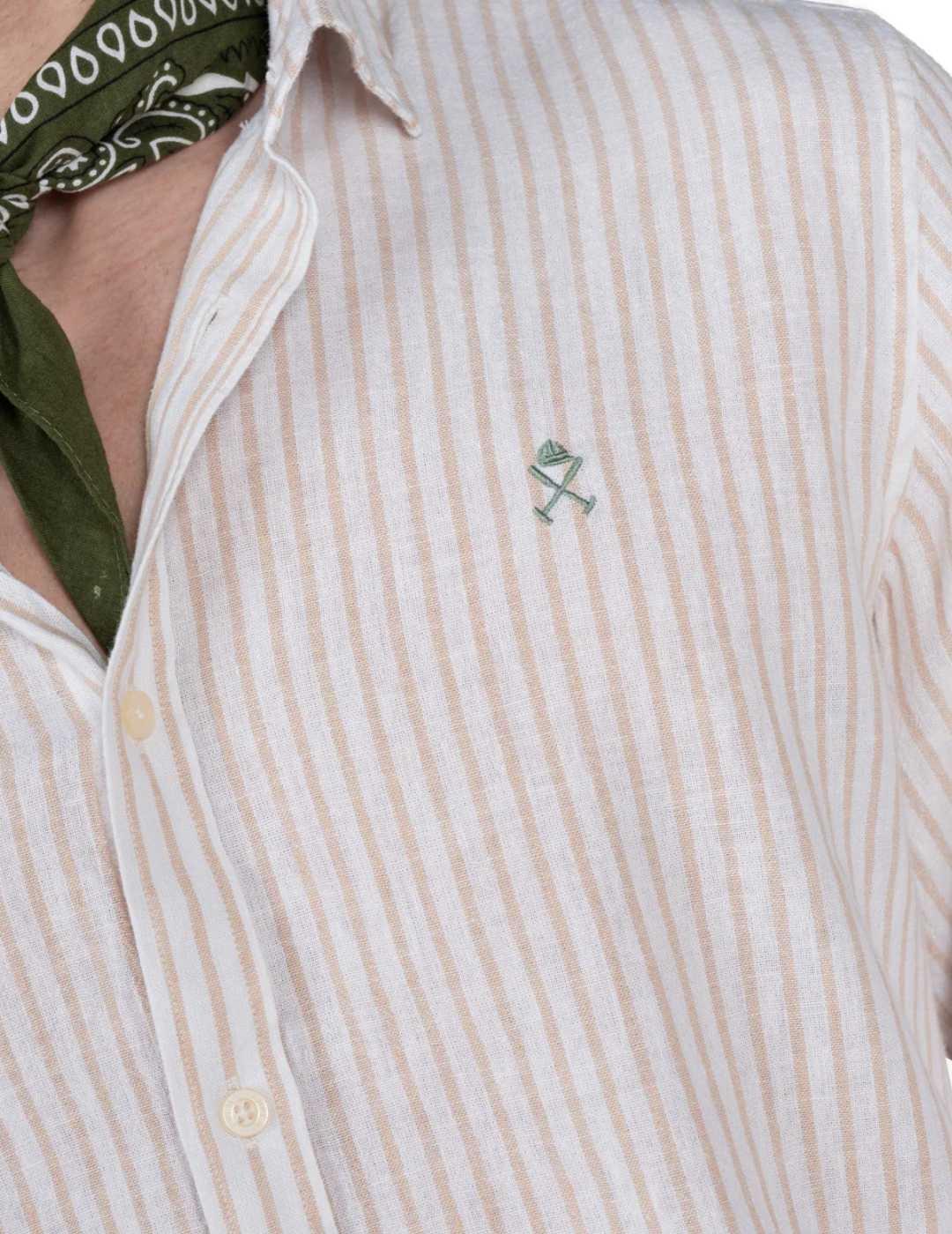 Camisa Harper&Neyer Sicilia camel de lino con rayas hombre