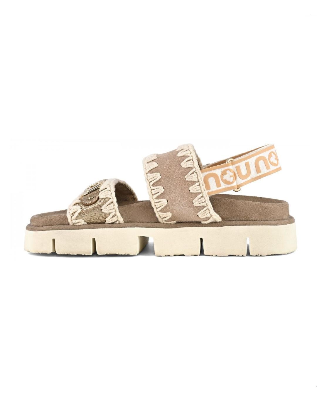Sandalias Mou beige bio piel con tiras y bordados para mujer