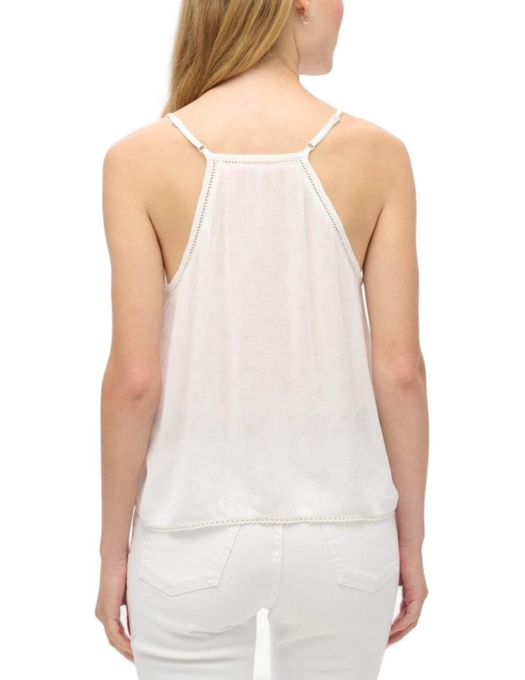 Top Superdry tirantes troquelado blanco cuello pico de mujer