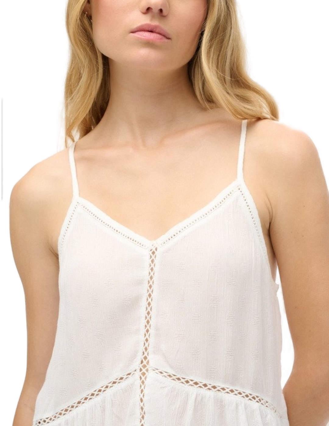 Top Superdry tirantes troquelado blanco cuello pico de mujer
