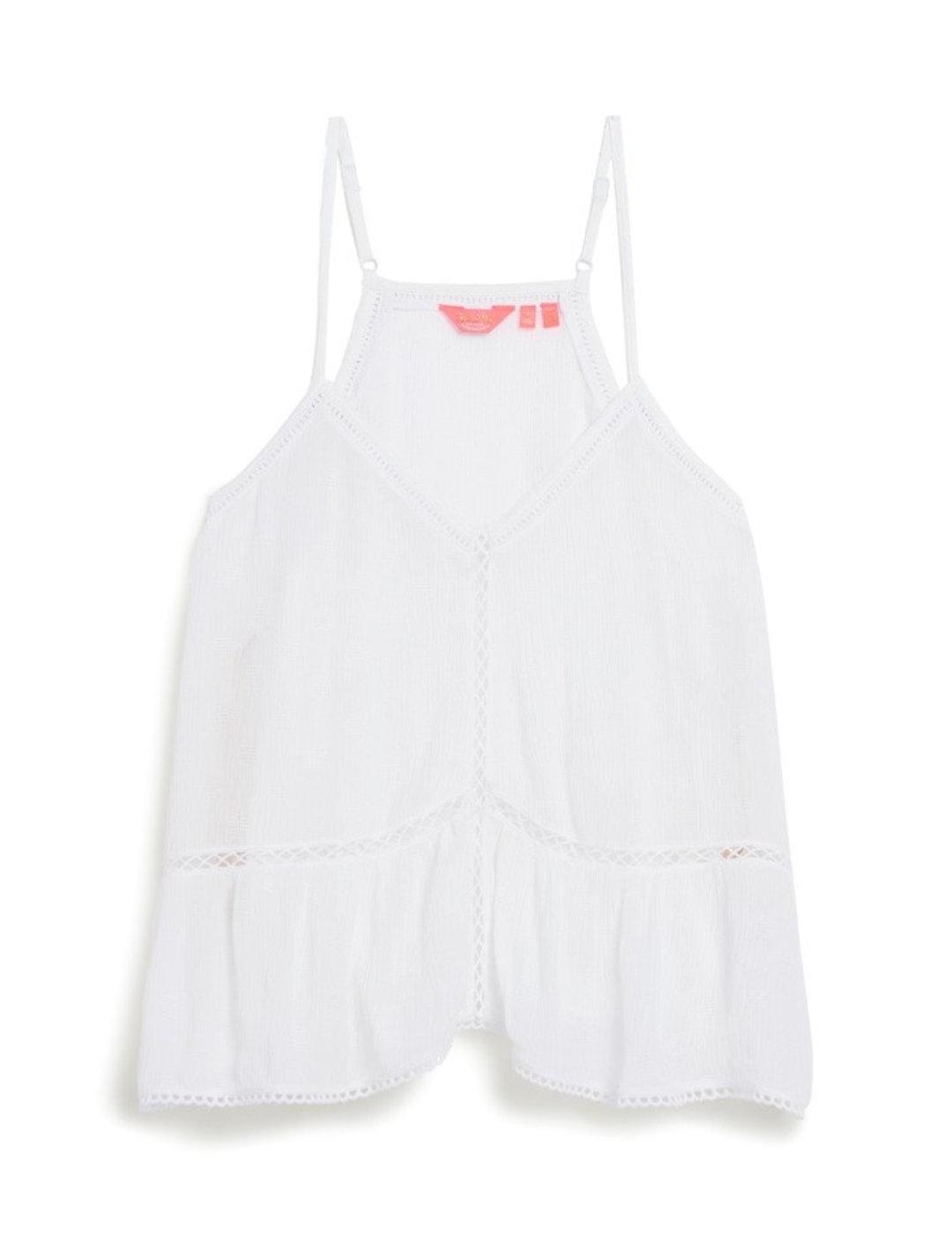 Top Superdry tirantes troquelado blanco cuello pico de mujer