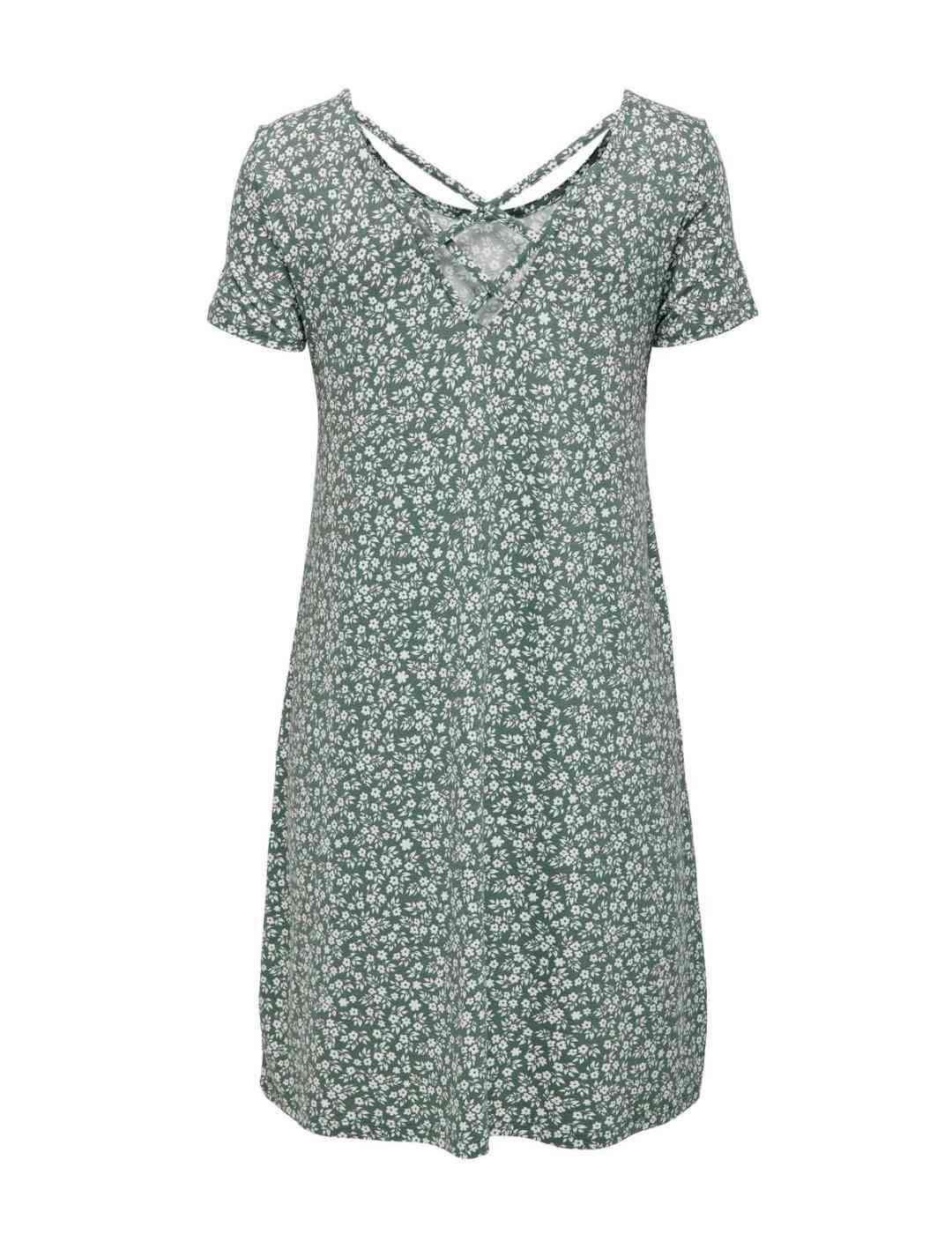 Vestido Only Bera verde estampado flores blancas de mujer