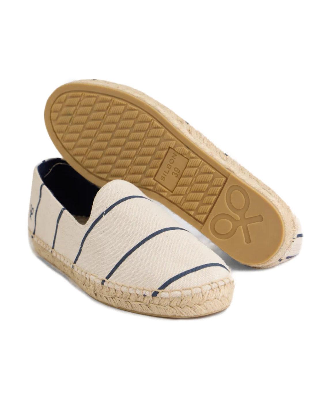 Alpargata Silbon náutica crema y rayas denim con yute hombre