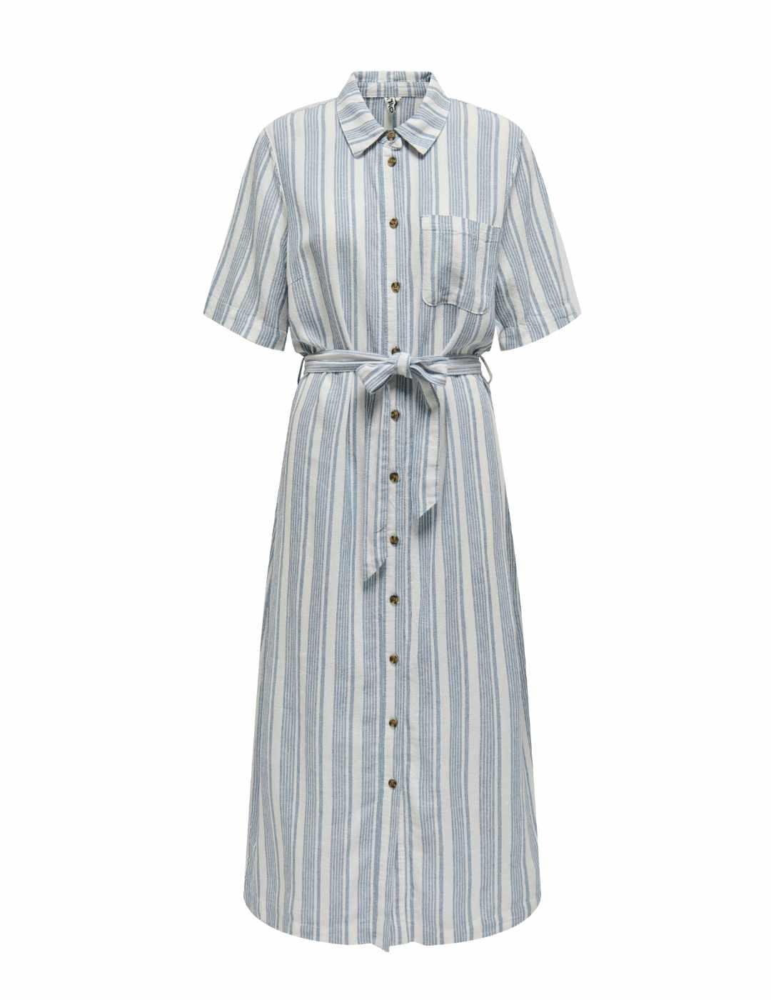 Vestido camisero Only Caro blanco y azul a rayas para mujer