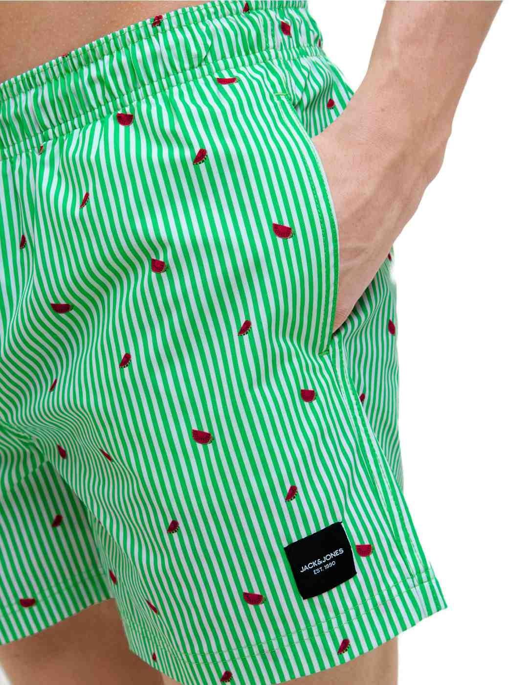 Bañador Jack&Jones Maui verde rayas con sandias de hombre