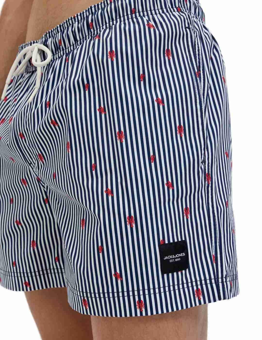 Bañador Jack&Jones Maui azul a rayas con langostas hombre