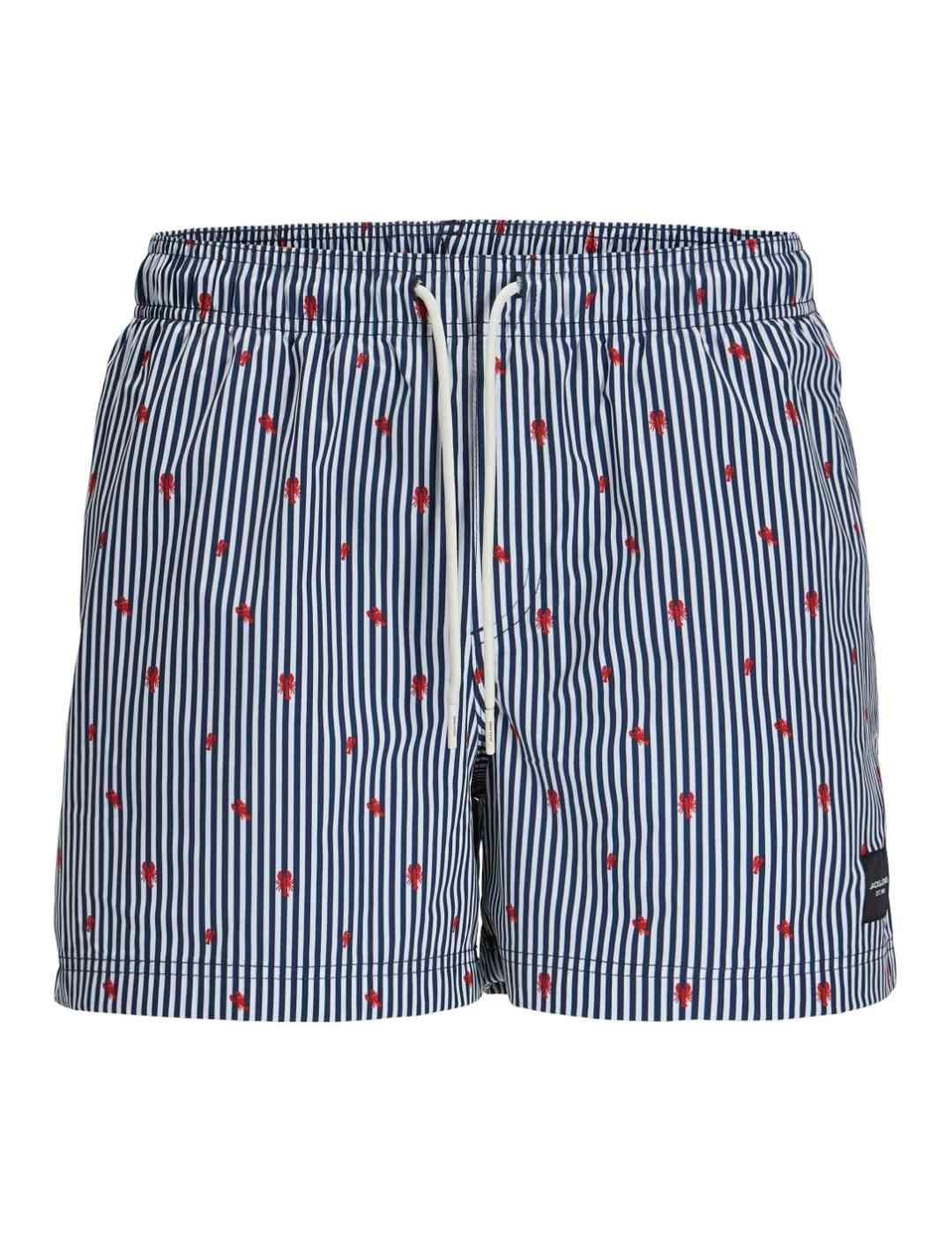 Bañador Jack&Jones Maui azul a rayas con langostas hombre