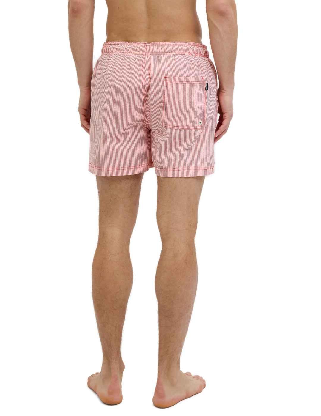 Bañador Jack&Jones Maui rojo a rayas blancas de hombre