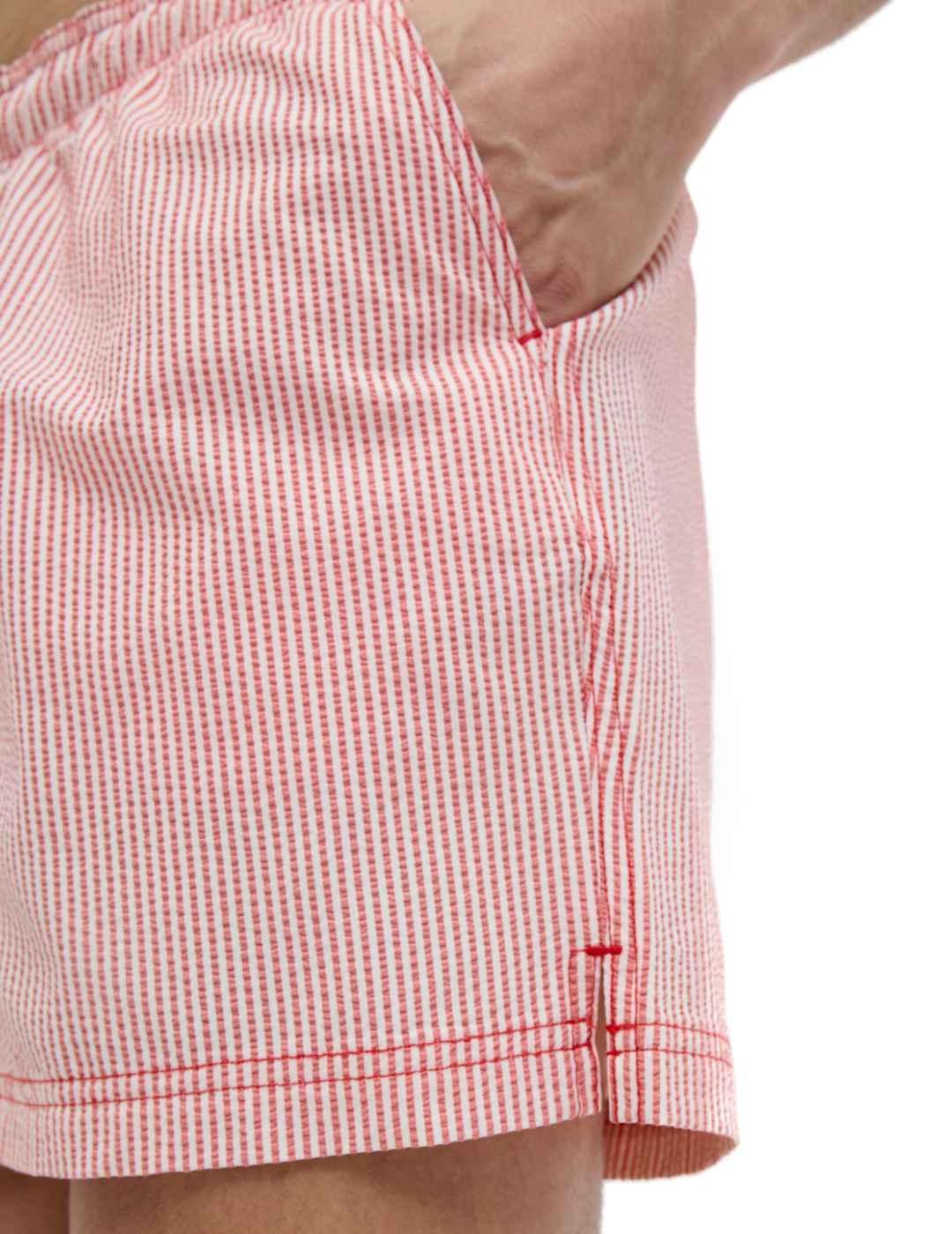 Bañador Jack&Jones Maui rojo a rayas blancas de hombre