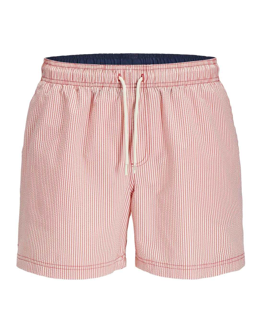 Bañador Jack&Jones Maui rojo a rayas blancas de hombre