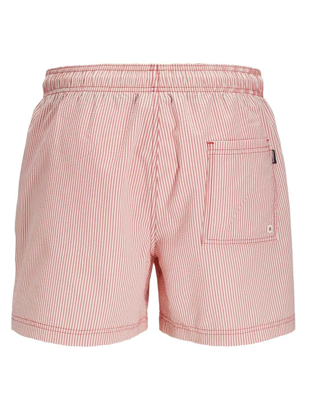 Bañador Jack&Jones Maui rojo a rayas blancas de hombre