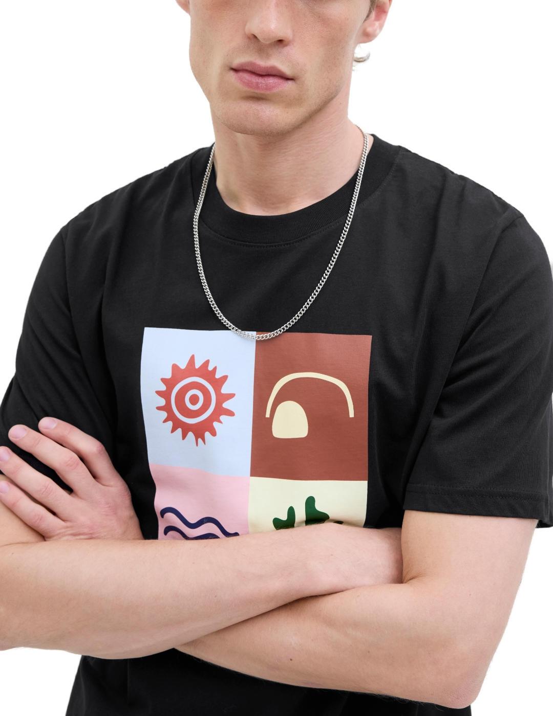 Camiseta Jack&Jones Canggu negra dibujo frontal de hombre