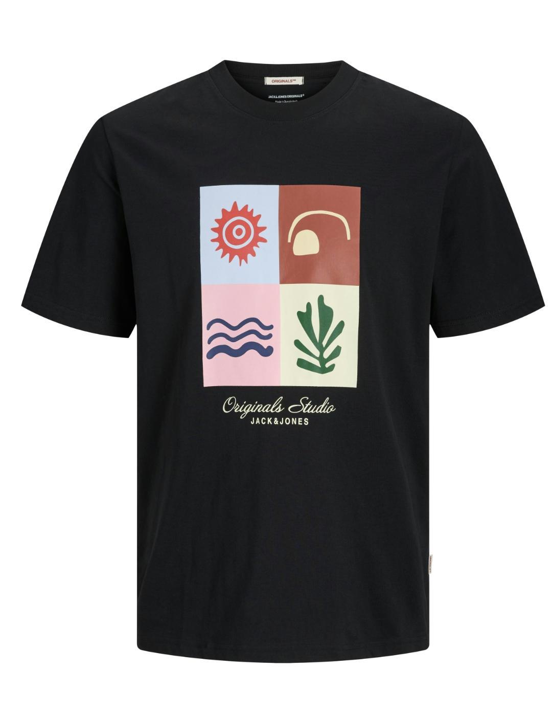 Camiseta Jack&Jones Canggu negra dibujo frontal de hombre