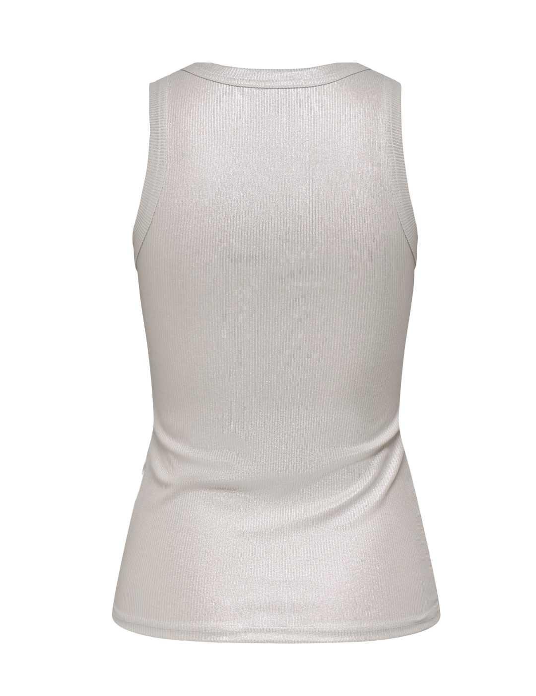 Top Only Sol rib blanco plateado ajustado de mujer