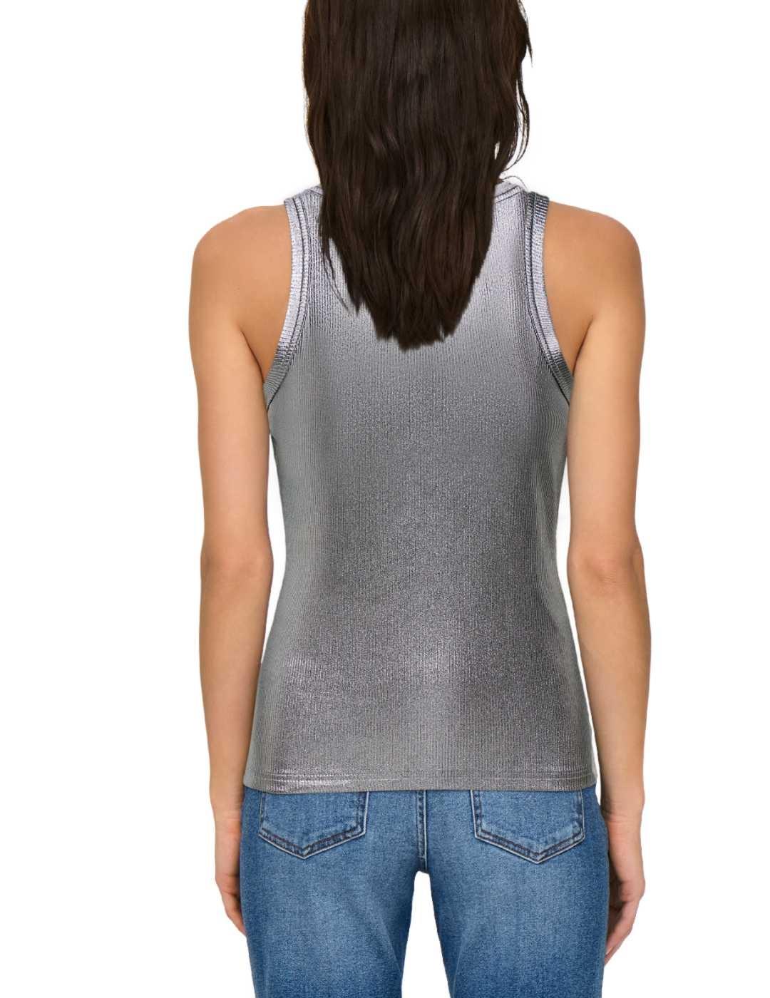 Top Only Sol rib gris plateado ajustado de mujer