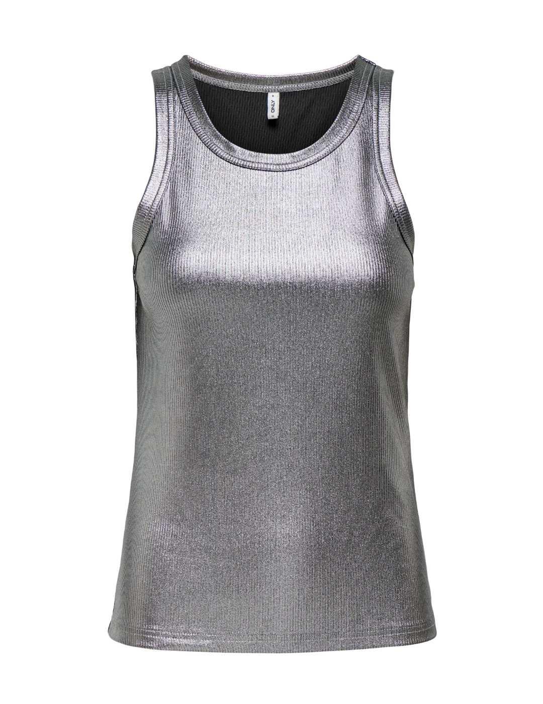 Top Only Sol rib gris plateado ajustado de mujer