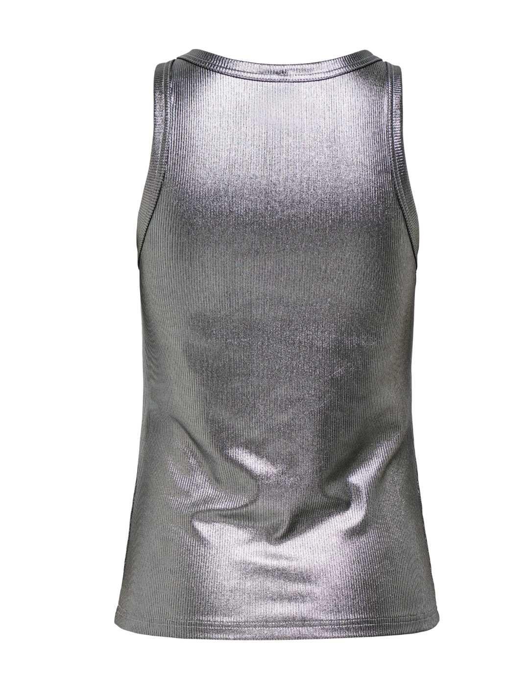Top Only Sol rib gris plateado ajustado de mujer