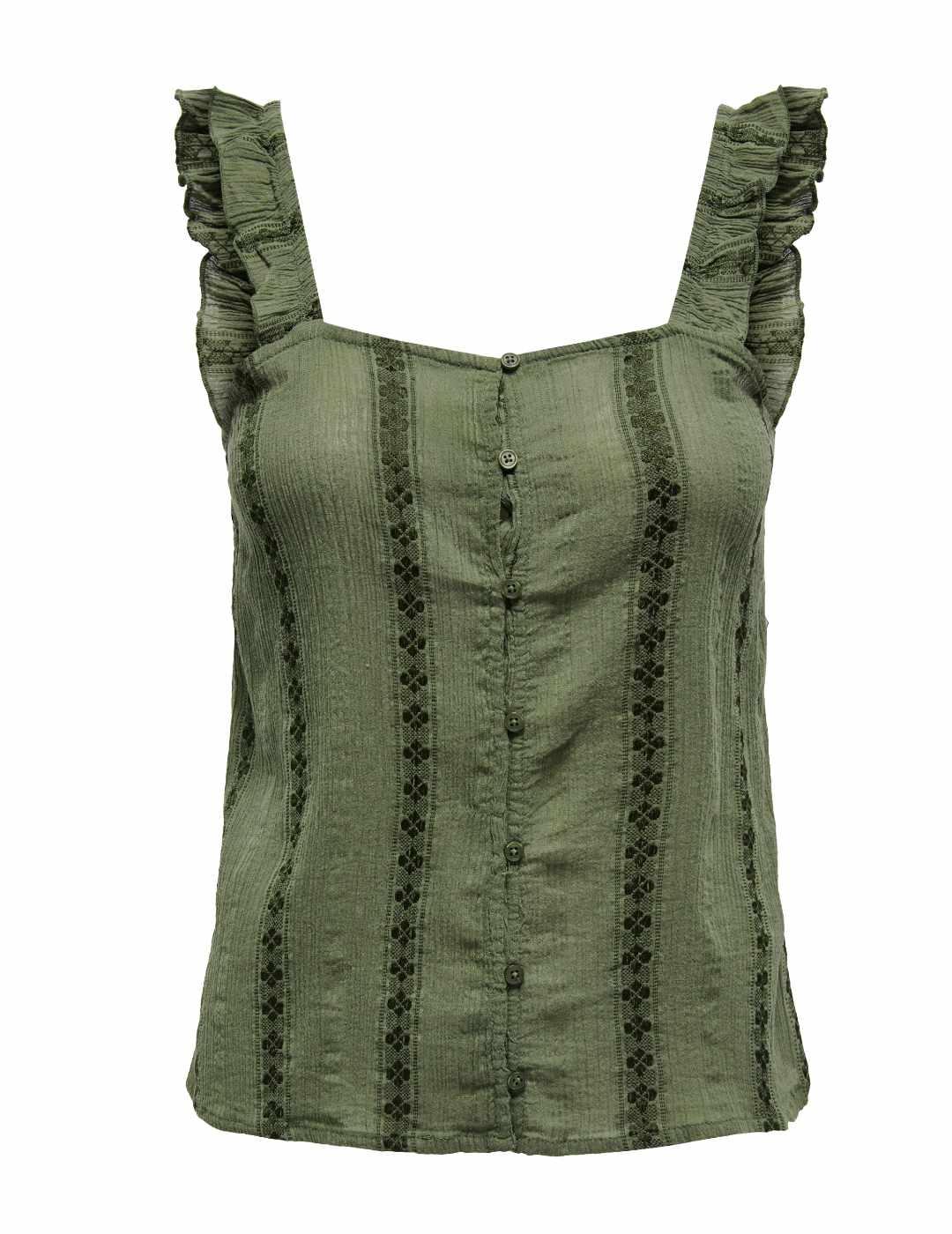Camiseta Only Liana verde detalles bordados de mujer