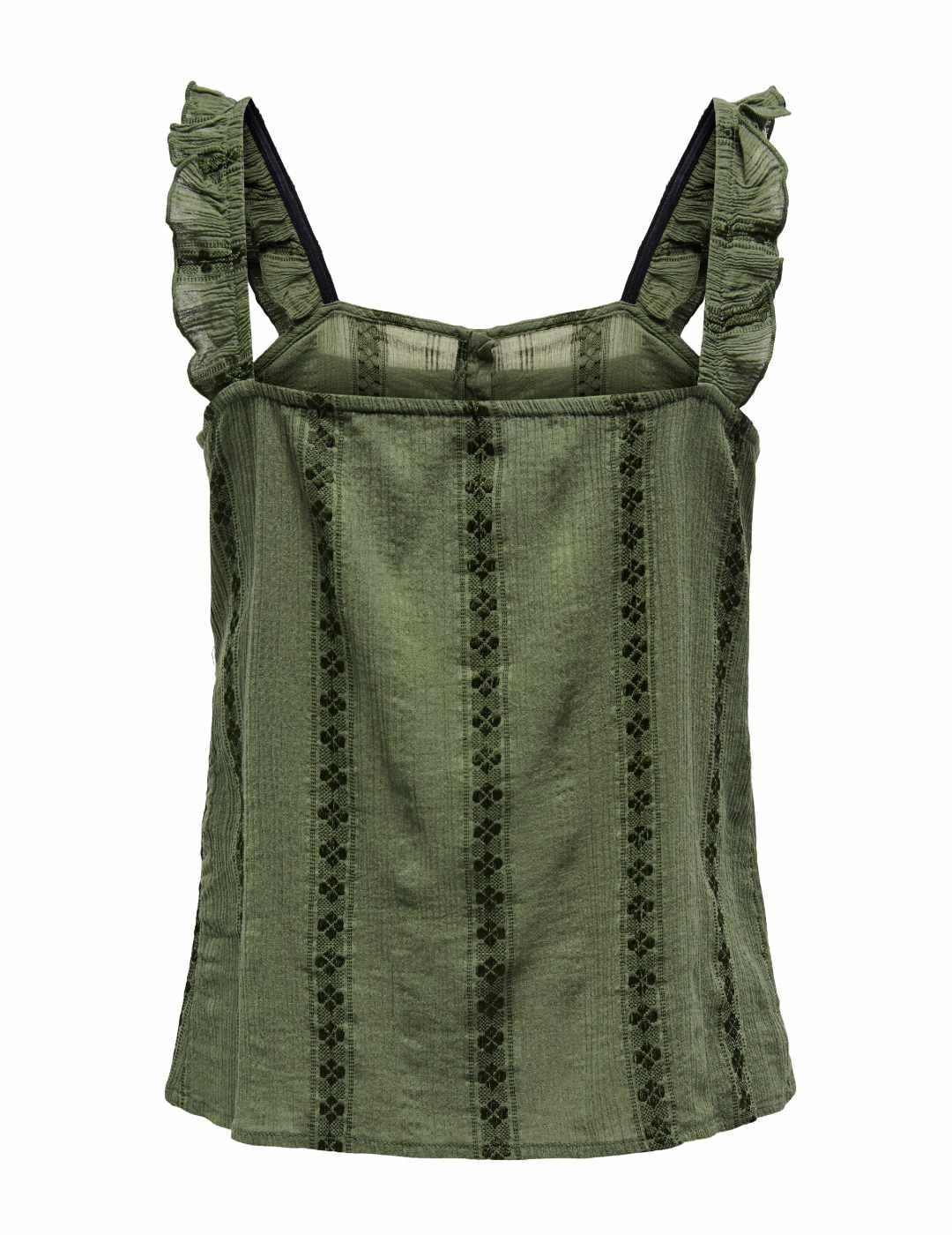 Camiseta Only Liana verde detalles bordados de mujer