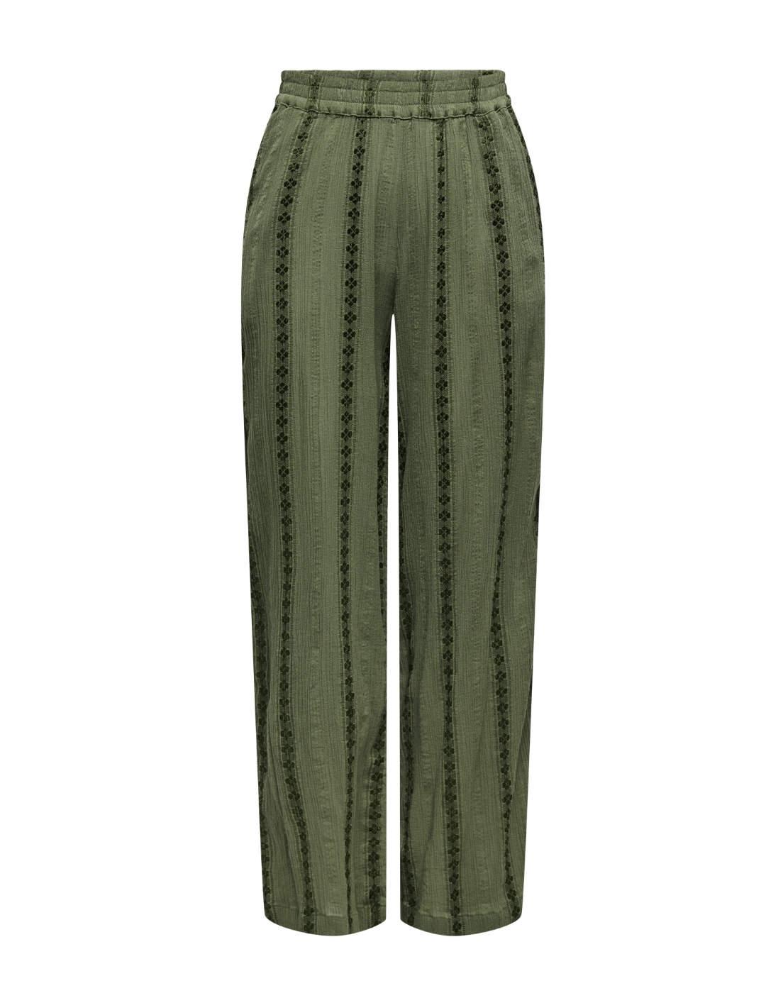 Pantalón Only Liana verde detalles bordados de mujer