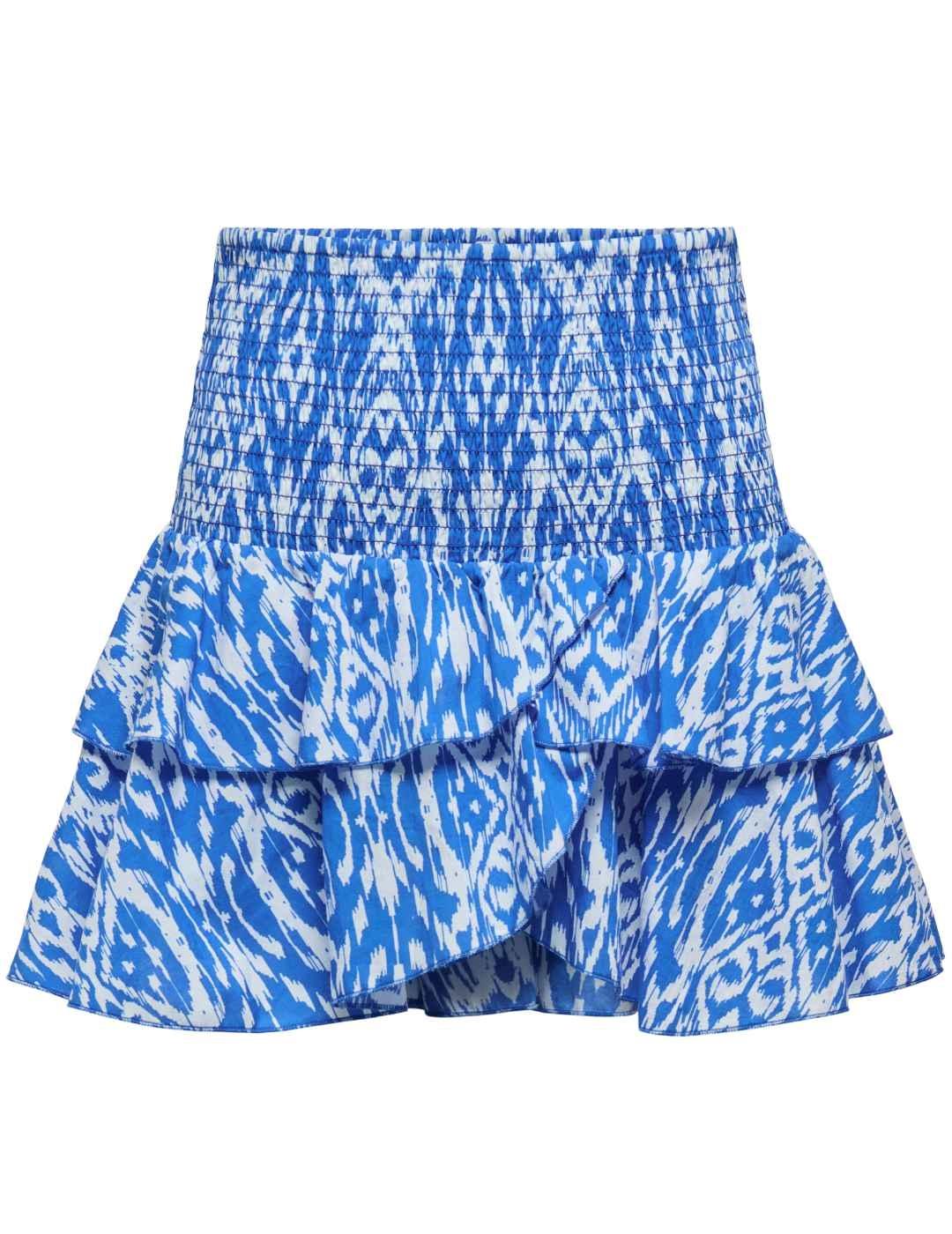 Falda Only Nadja flores azul y blanca volantes de mujer