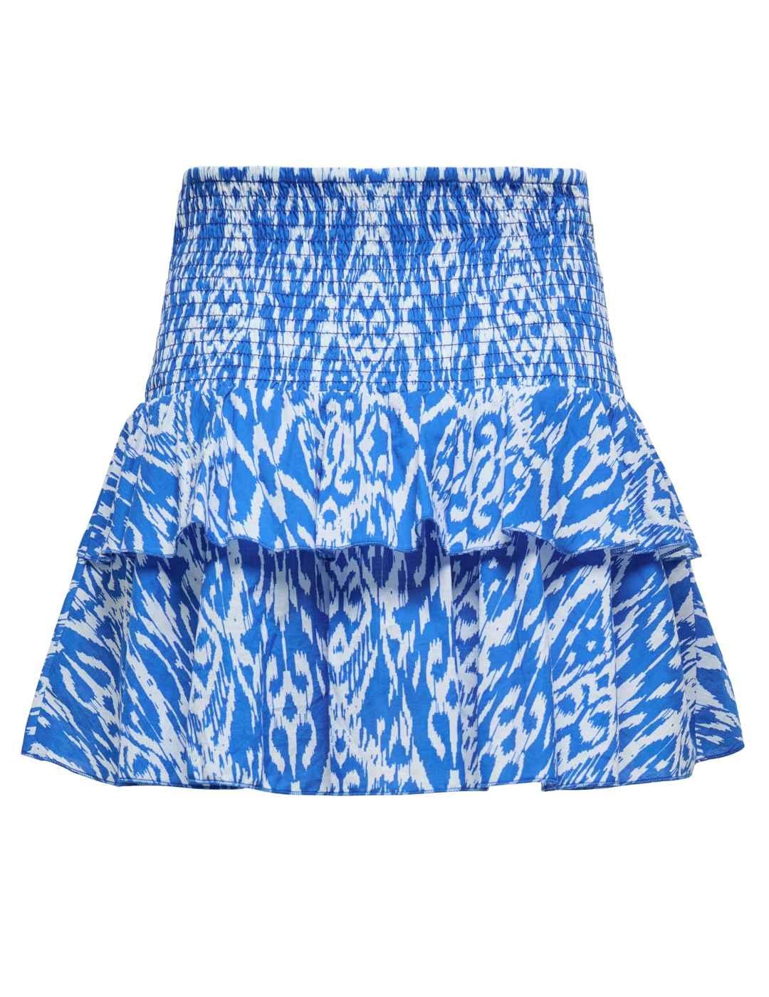 Falda Only Nadja flores azul y blanca volantes de mujer