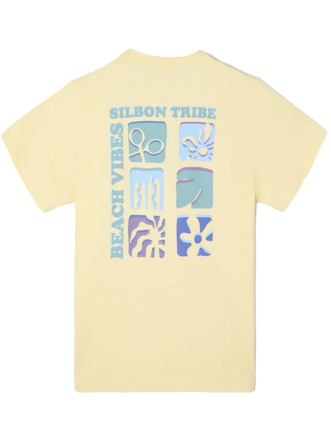 Camiseta Silbon iconos vibes amarilla pastel logo de hombre