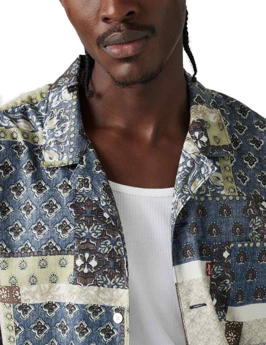 Camisa Levi´s estampada marino verde manga corta para hombre