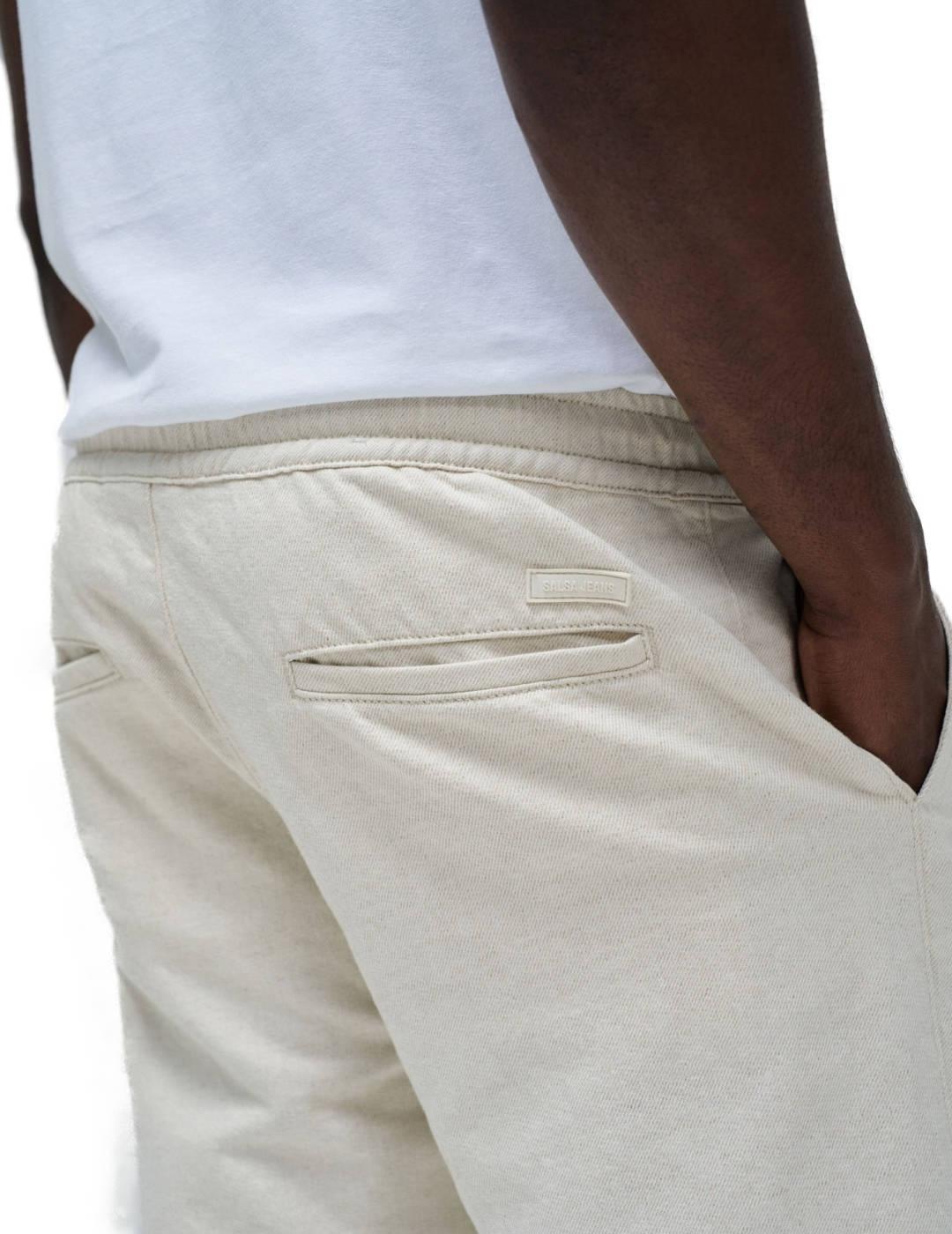 Pantalón Salsa slim crudo con cordón de lino para hombre