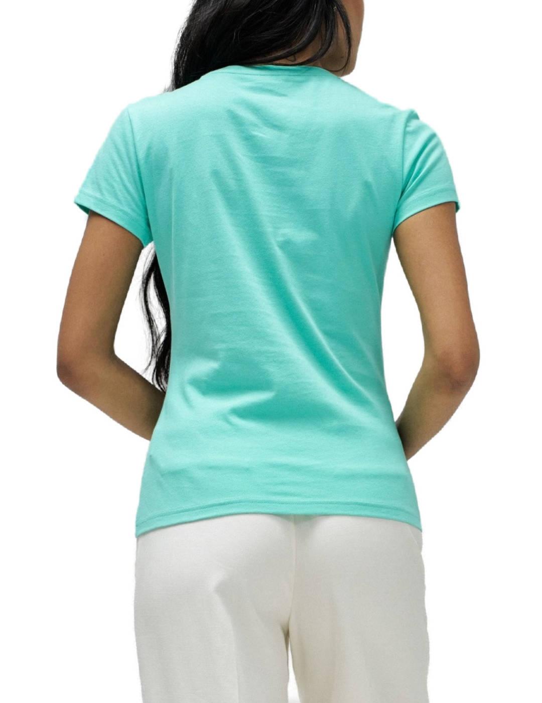 Camiseta Salsa verde turquesa abalorios manga corta de mujer