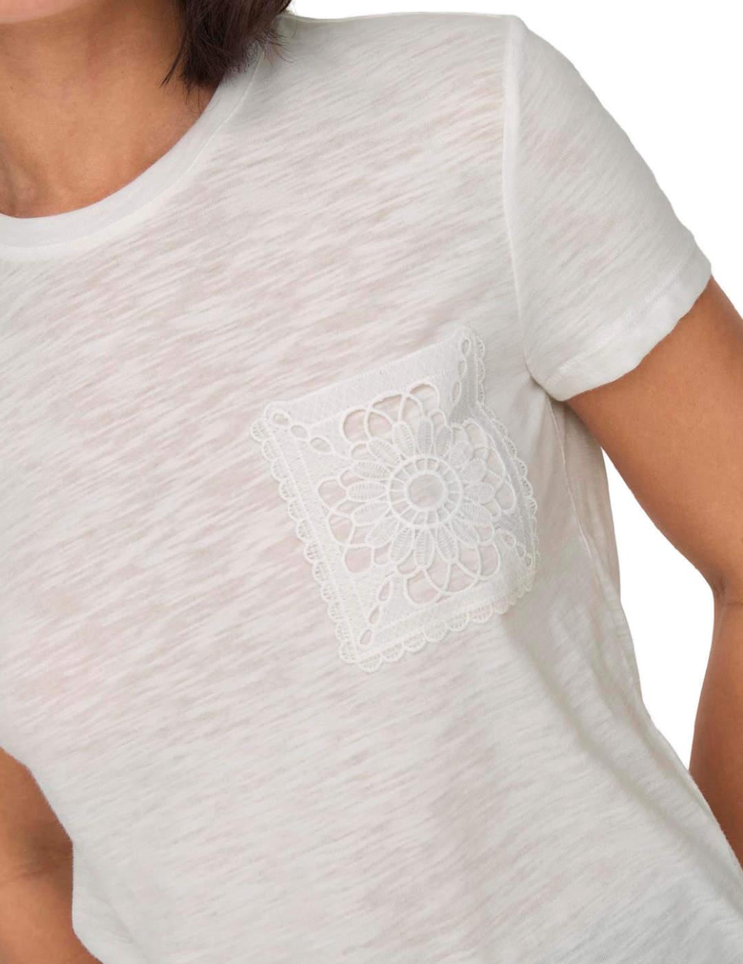 Camiseta Only Drew blanca bolsillo bordados para mujer
