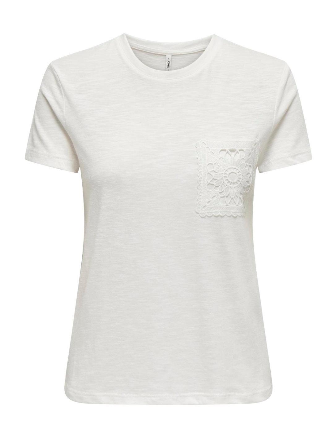 Camiseta Only Drew blanca bolsillo bordados para mujer