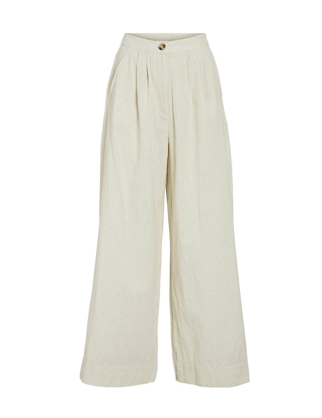 Pantalón Vila Etni wide crudo lino botón para mujer