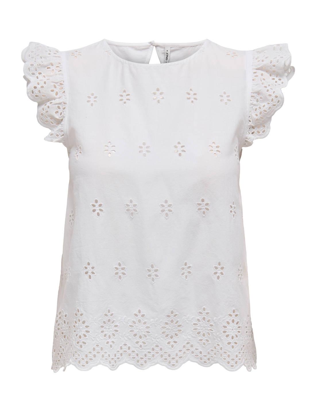 Blusa Only Lou blanca mangas bordadas para mujer