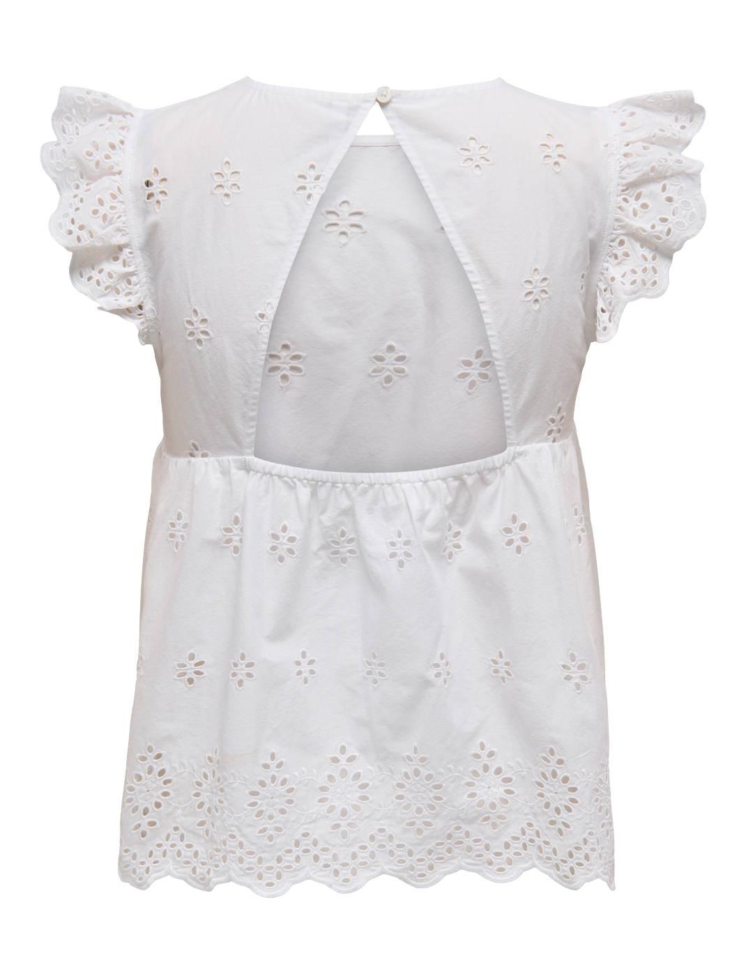 Blusa Only Lou blanca mangas bordadas para mujer