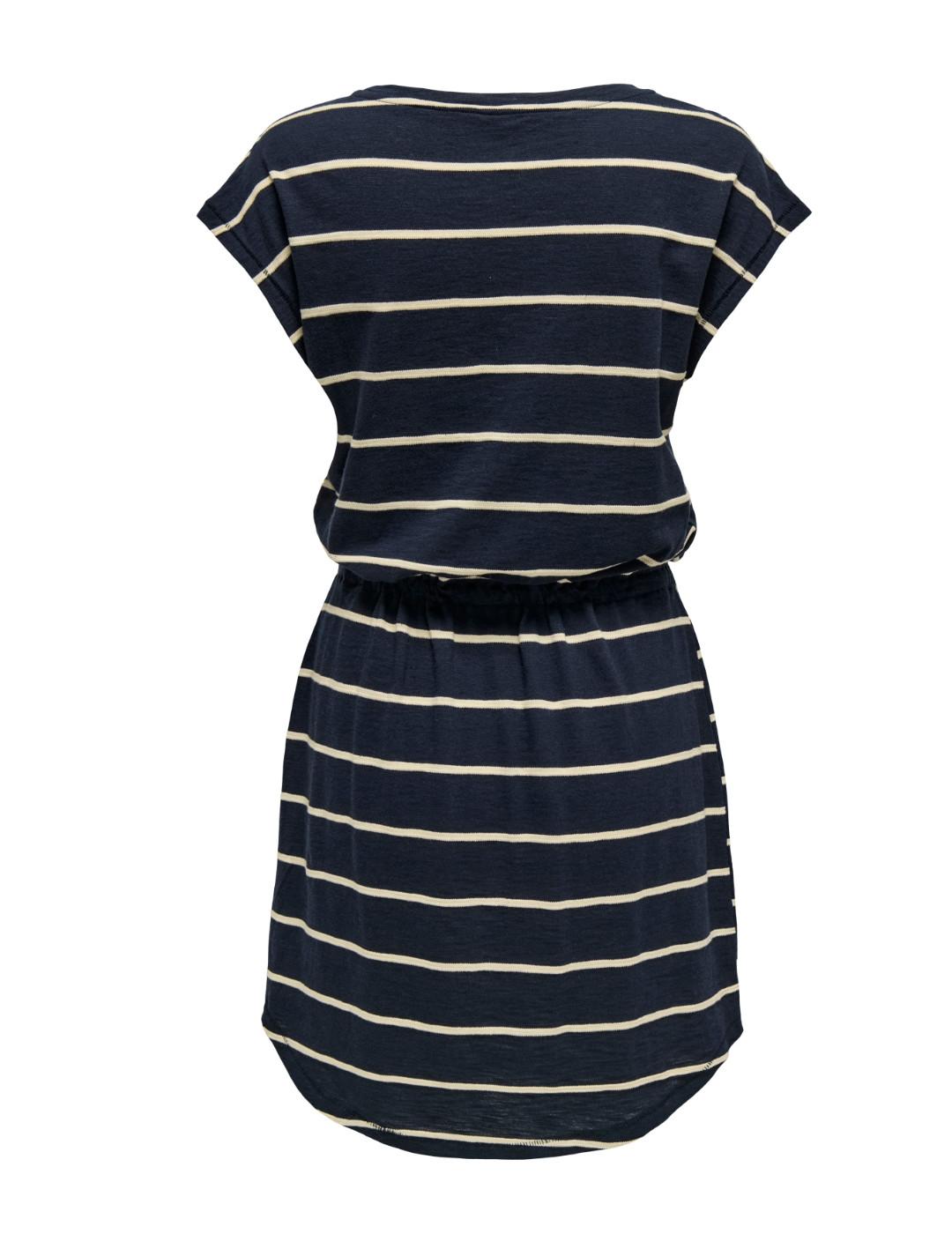 Vestido Only Summer mini azul marino rayas blancas de mujer