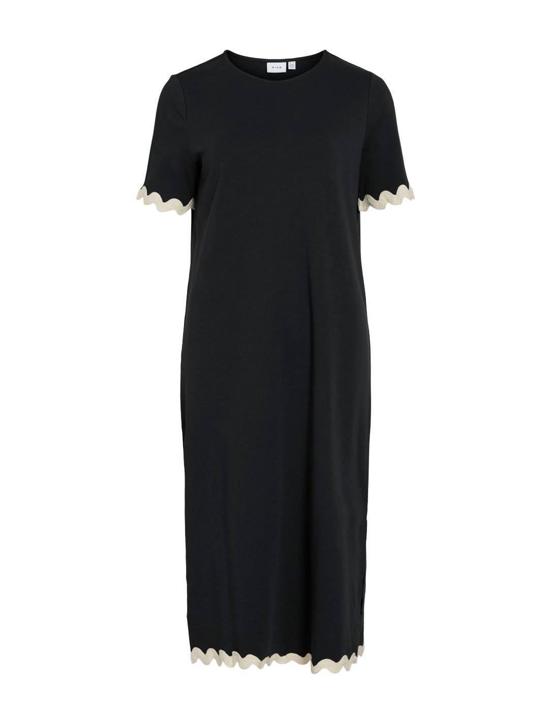 Vestido Vila Calisa midi negro con bordes recto para mujer