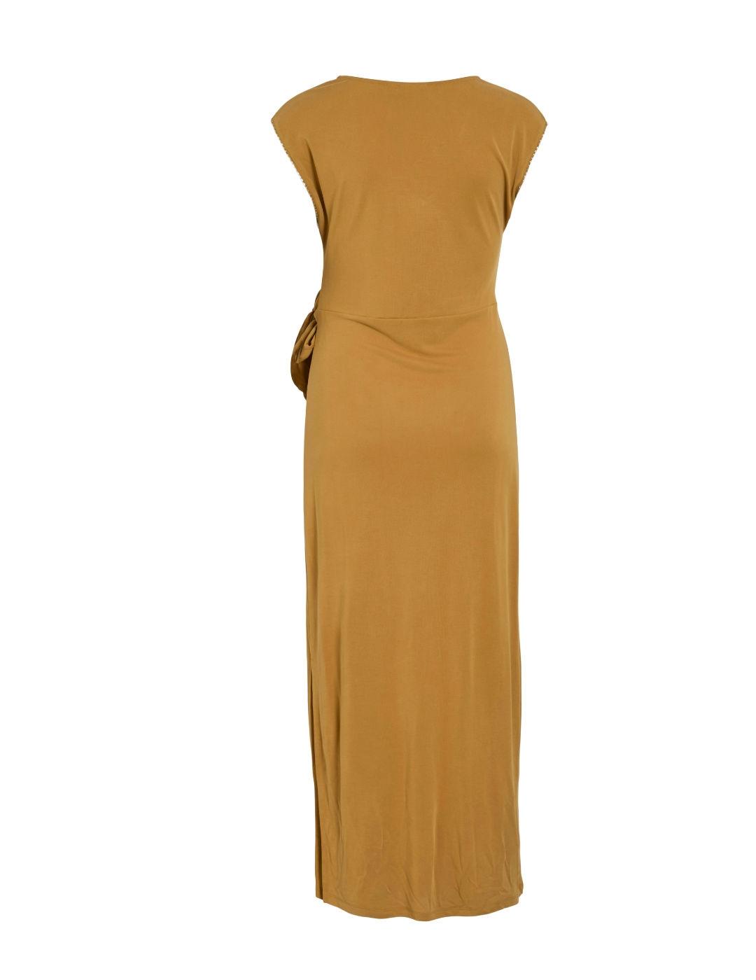 Vestido Vila Modala maxi mostaza lazo para mujer
