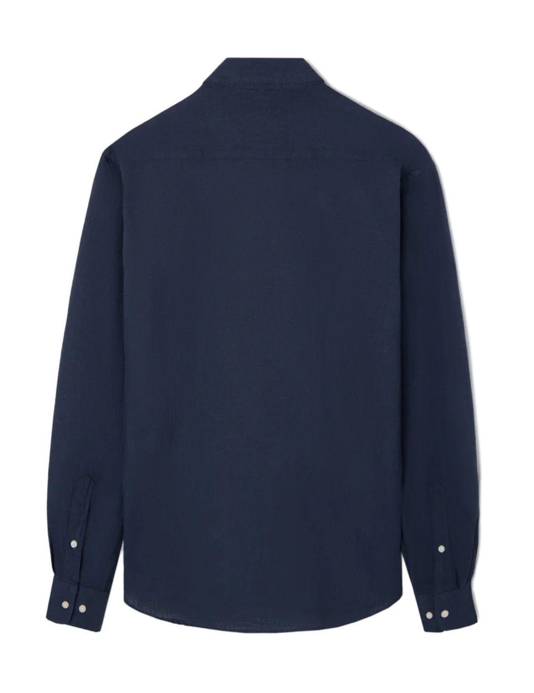 Camisa Silbon sport lino azul marino manga larga para hombre