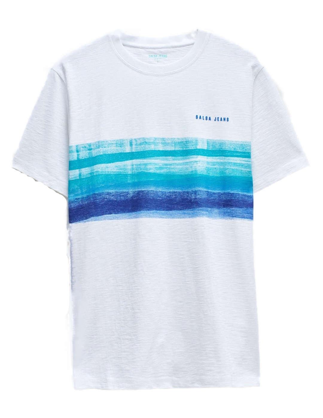 Camiseta Salsa blanca franja azul manga corta para hombre