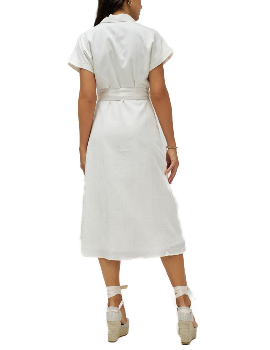 Vestido Salsa blanco midi camisero cinturón para mujer